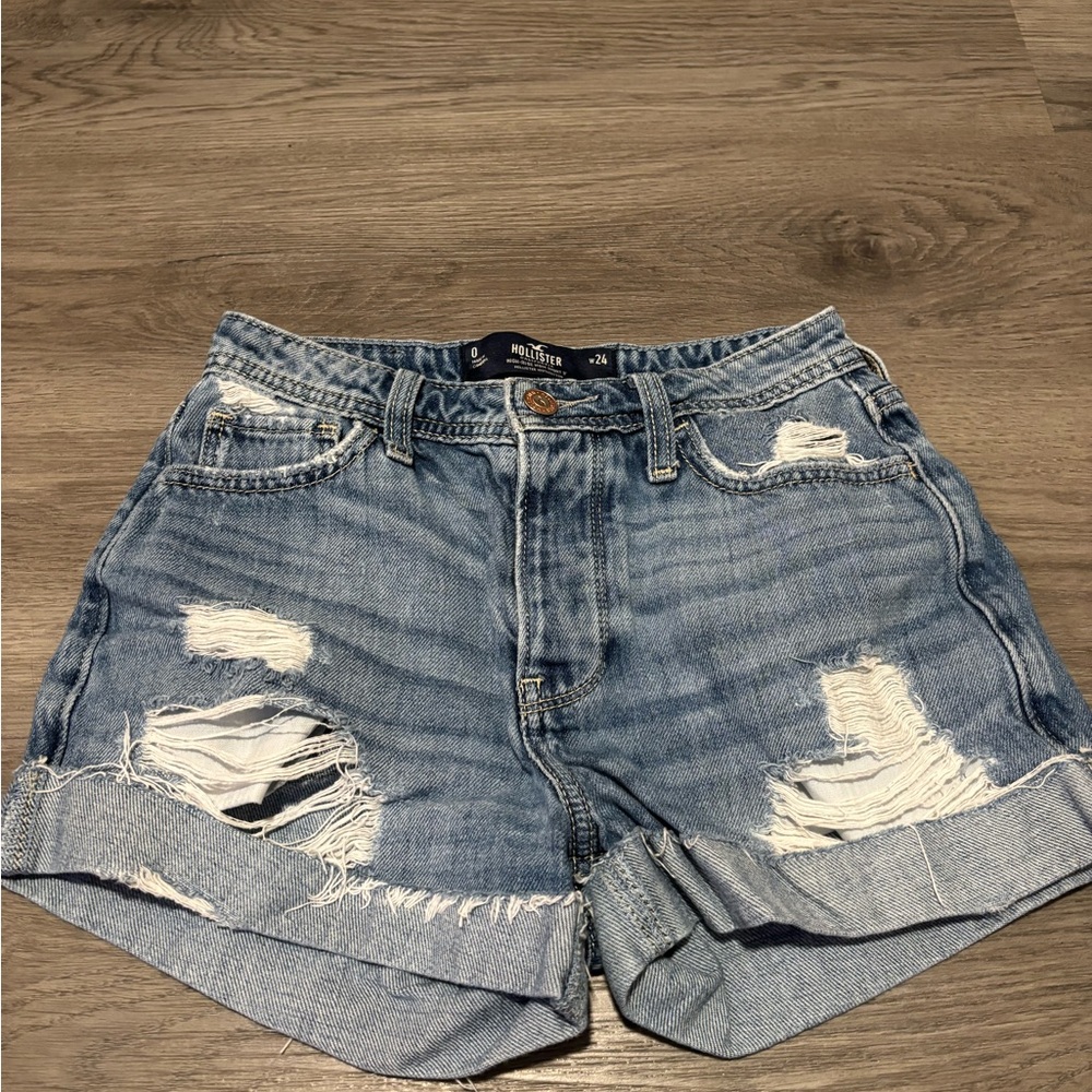 Hollister Women's Light Blue Distressed Jean Shorts